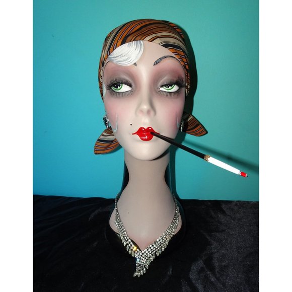 Vintage Tan Purple & Black Striped Scarf - Picture 3 of 10